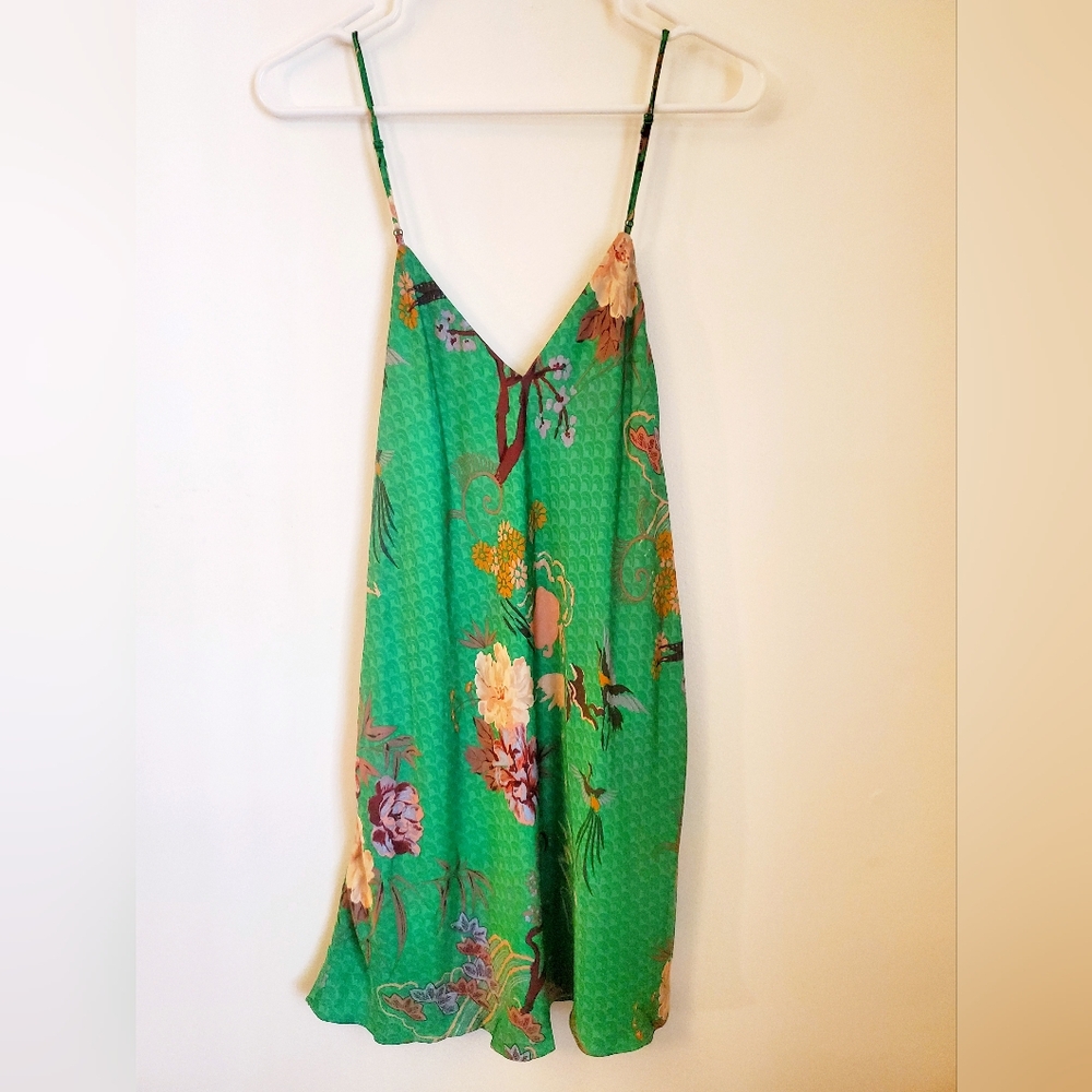 Zara Green Floral Satin-Effect Mini Dress - Picture 3 of 4